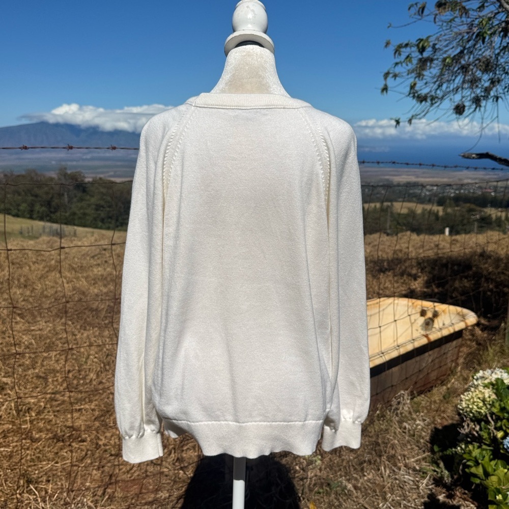 J Crew White Neutral Crew neck Cotton Cashmere Sweater Preppy Classic Medium - Picture 5 of 8